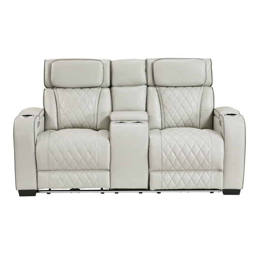 9516TPE-2PWH - Power Double Reclining Love Seat with Center Console, Power Headrests, Storage Arms(Top and Side), Cup holders, Charging Ports and LED lighting