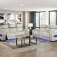 9516TPE-3PWH - Power Double Reclining Sofa with Center Drop-Down Cup Holders, Power Headrests, Storage Arms(Top and Side), Cup holders and Reading Lights, Two Wireless Chargers, Charging Ports and LED Lighting