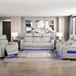 9516TPE-3PWH - Power Double Reclining Sofa with Center Drop-Down Cup Holders, Power Headrests, Storage Arms(Top and Side), Cup holders and Reading Lights, Two Wireless Chargers, Charging Ports and LED Lighting