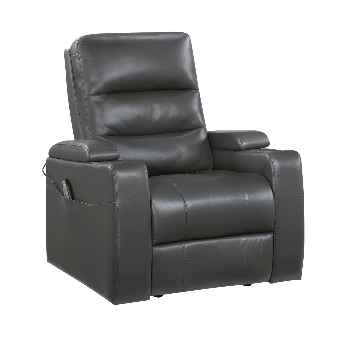 9517GY-1PWH - Power Reclining Chair with Power Headrest, Heat and Massage, Receptacle, Cup-Holders with LED light, Storage Arms and Charging Ports