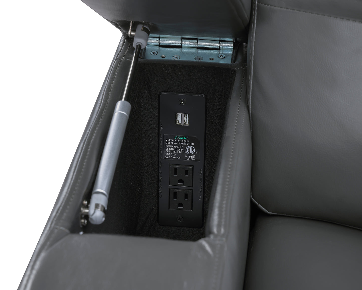 9517GY-1PWH - Power Reclining Chair with Power Headrest, Heat and Massage, Receptacle, Cup-Holders with LED light, Storage Arms and Charging Ports