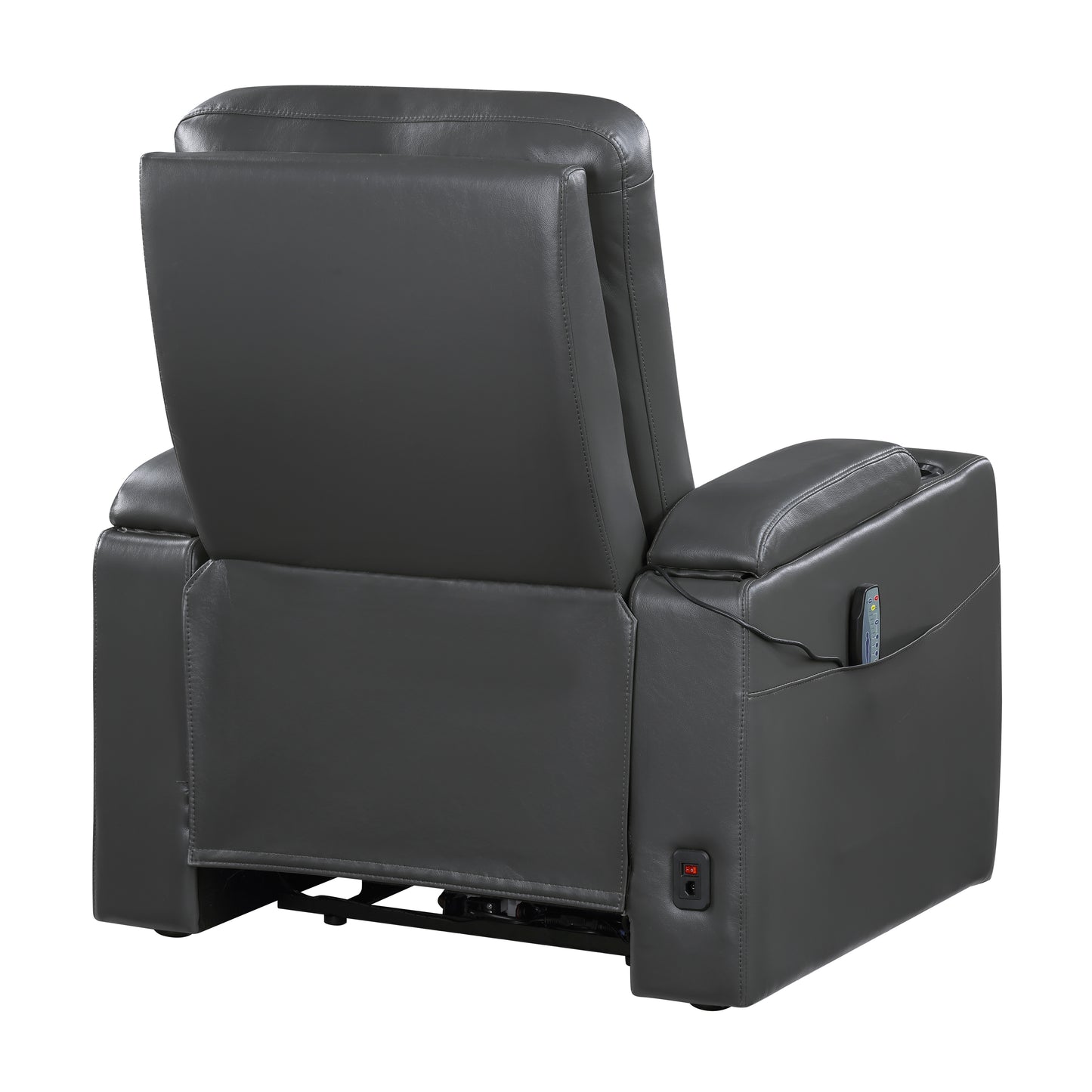 9517GY-1PWH - Power Reclining Chair with Power Headrest, Heat and Massage, Receptacle, Cup-Holders with LED light, Storage Arms and Charging Ports
