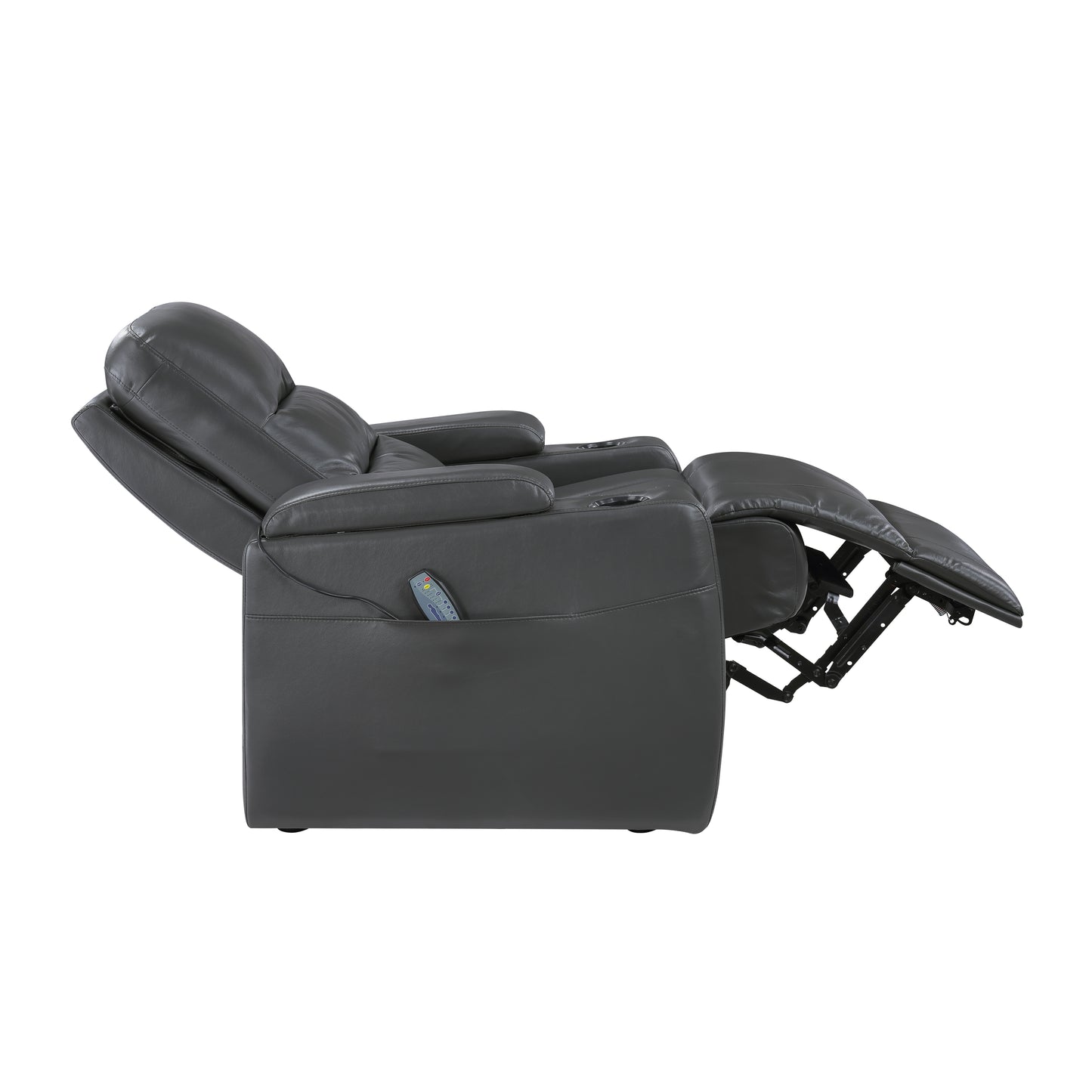 9517GY-1PWH - Power Reclining Chair with Power Headrest, Heat and Massage, Receptacle, Cup-Holders with LED light, Storage Arms and Charging Ports