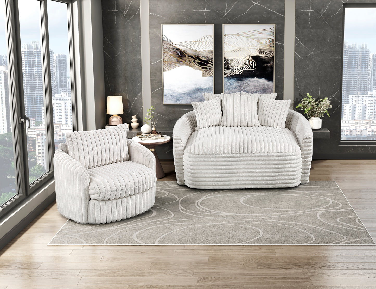 9539BEG-5* - (2)Oversized Chaise Lounge