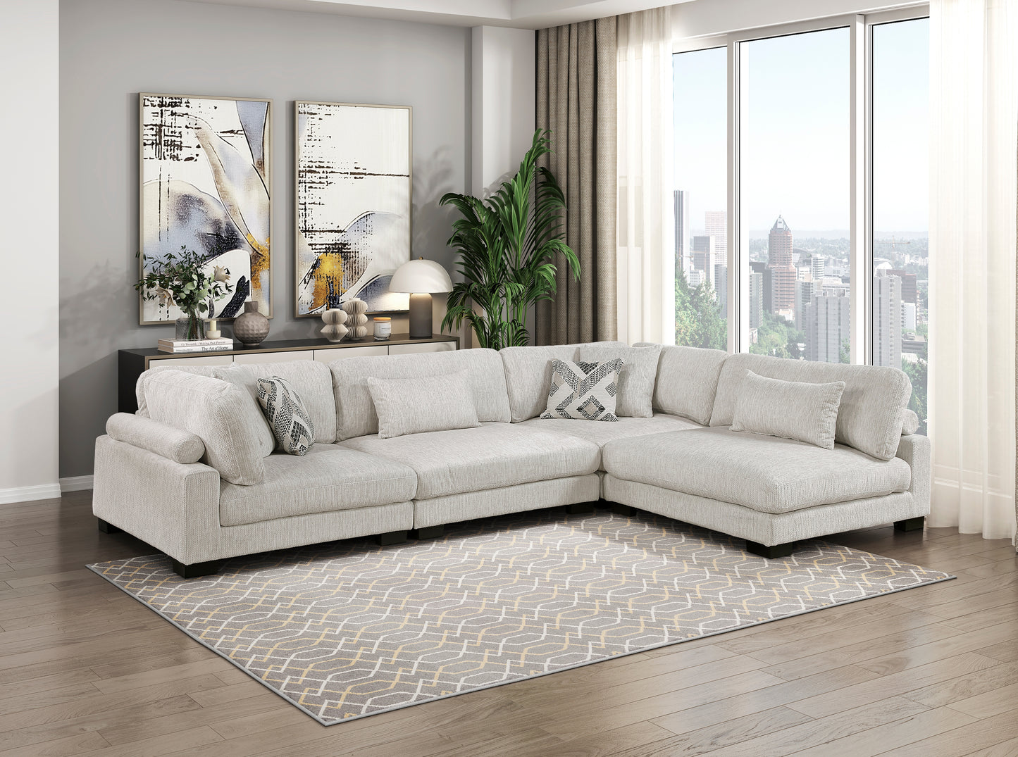 9555BEG*42CR2AC - (4)4-Piece Modular Sectional