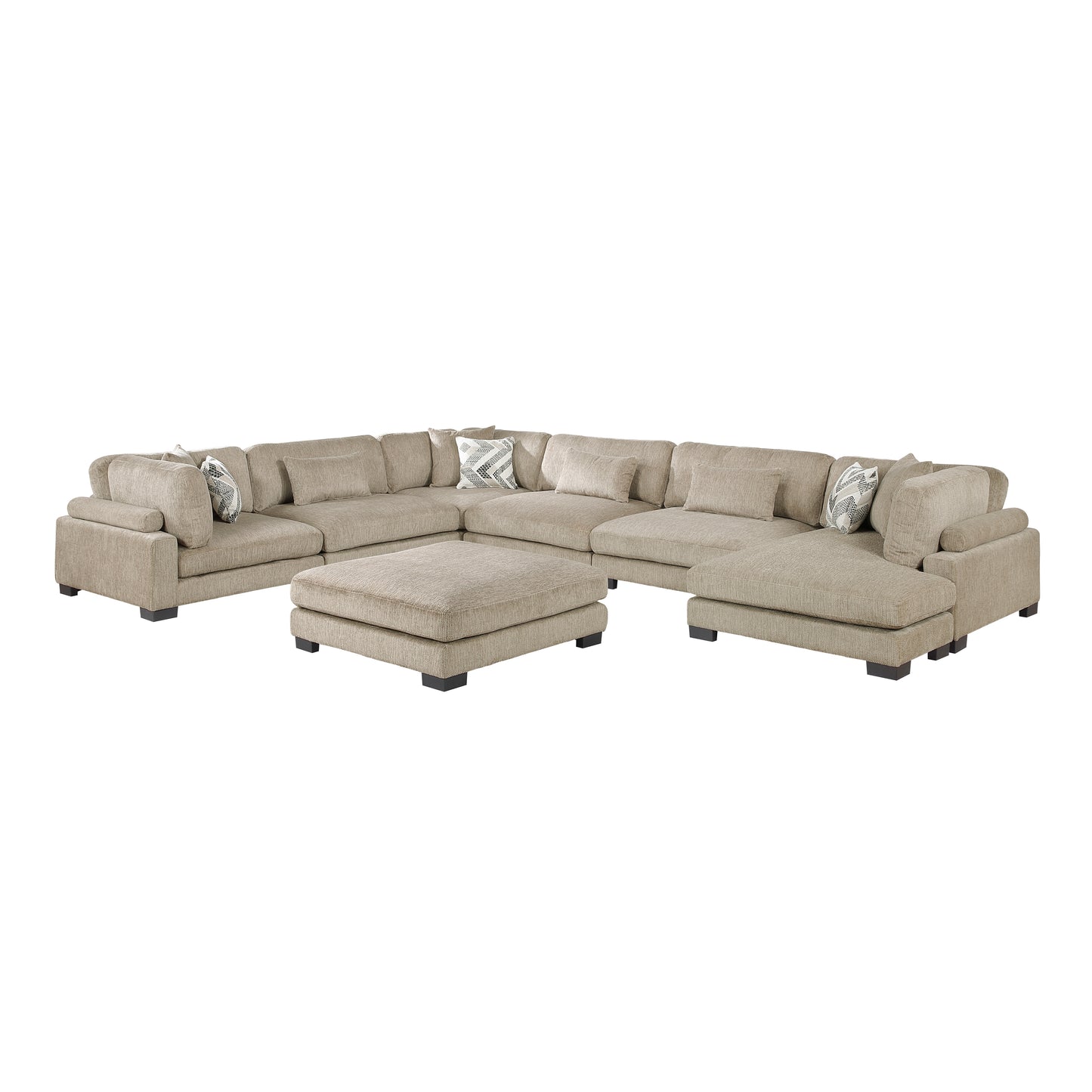 9555BRW*72CR3ACVCOT - (7)7-Piece Modular Sectional with Ottoman