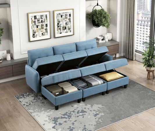 9557BUE-AC - Armless Chair with Storage