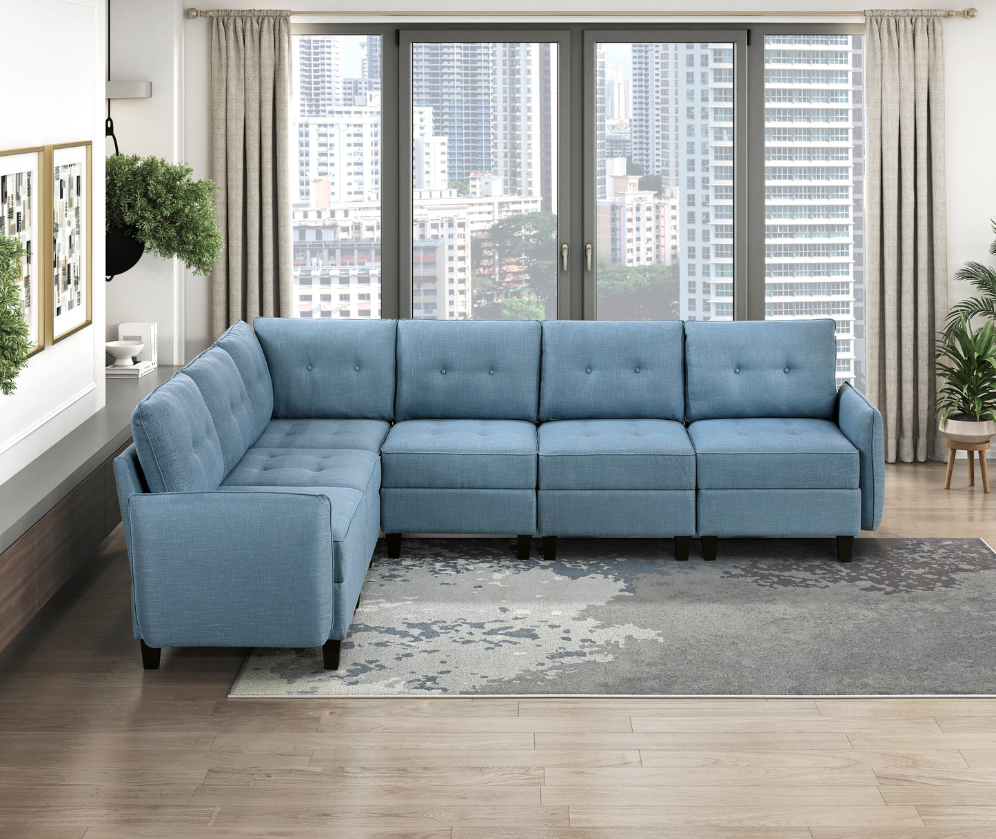 9557BUE*6SC - (6)6-Piece Sectional with Storage