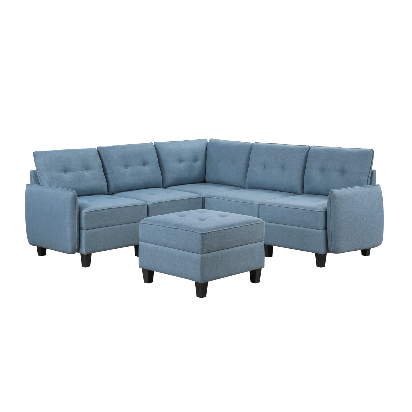 9557BUE*6SCOT - (6)6-Piece Sectional with Storage and Ottoman