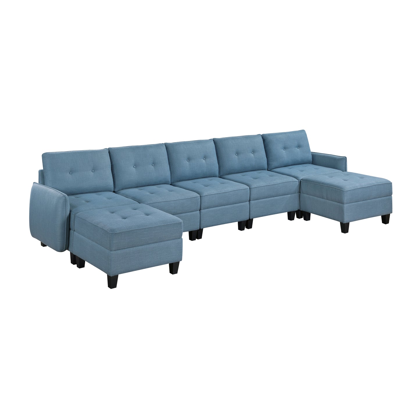 9557BUE*7SC2OT - (7)7-Piece Sectional with Storage and Two Ottomans