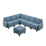 9557BUE*7SCOT - (7)7-Piece Sectional with Storage and Ottoman