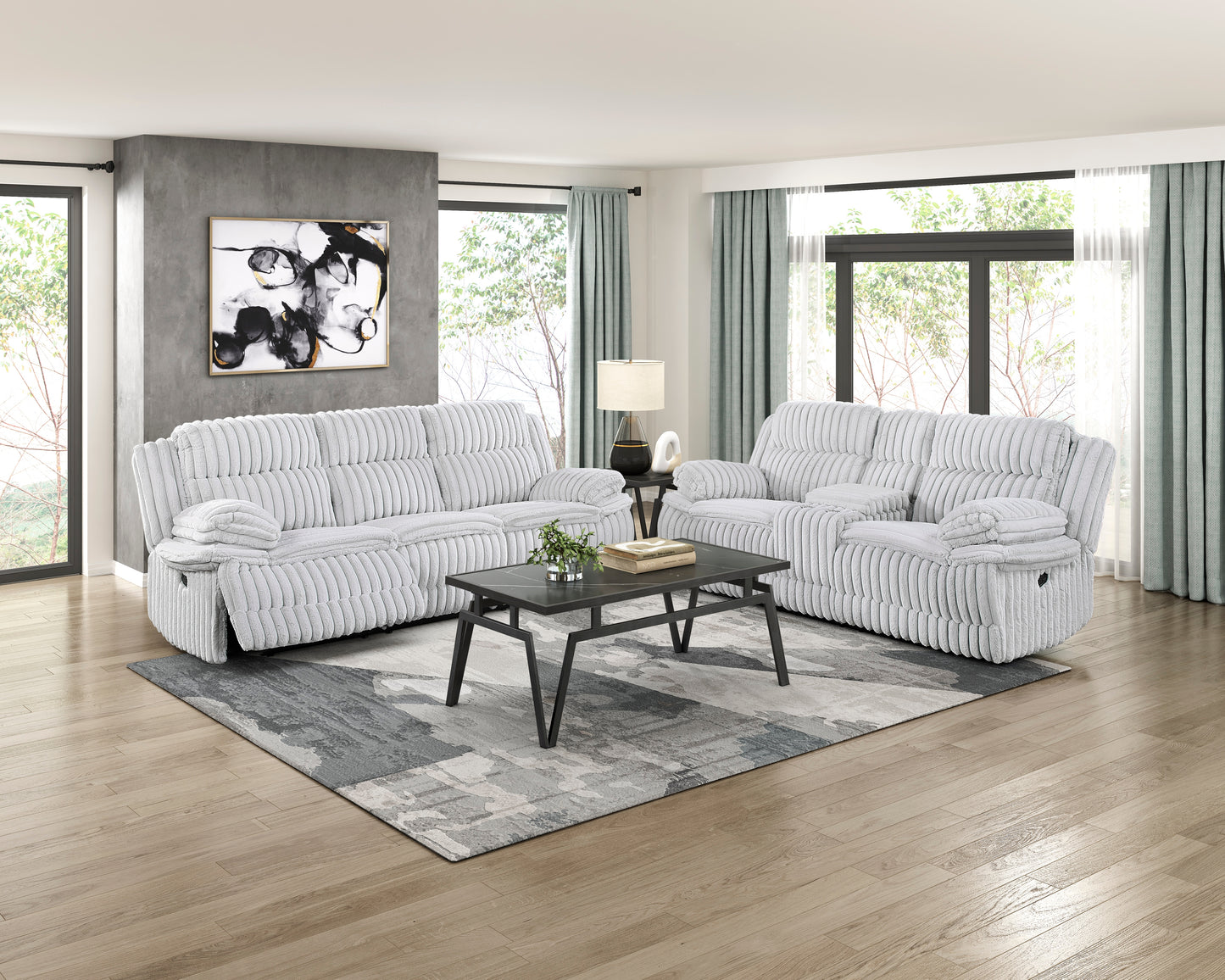 9577GY-2 - Double Reclining Love Seat with Center Console
