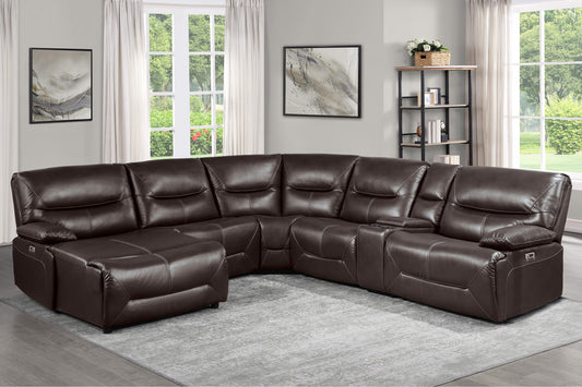 9579BRW*6LCRRPW - (6)6-Piece Power Reclining Sectional with Left Chaise