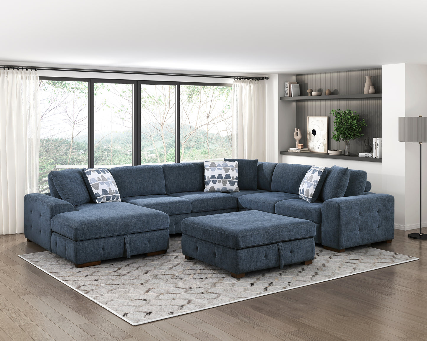 9624BU*5LC2R - (5)5-Piece Sectional with Left Chaise and Storage Ottoman