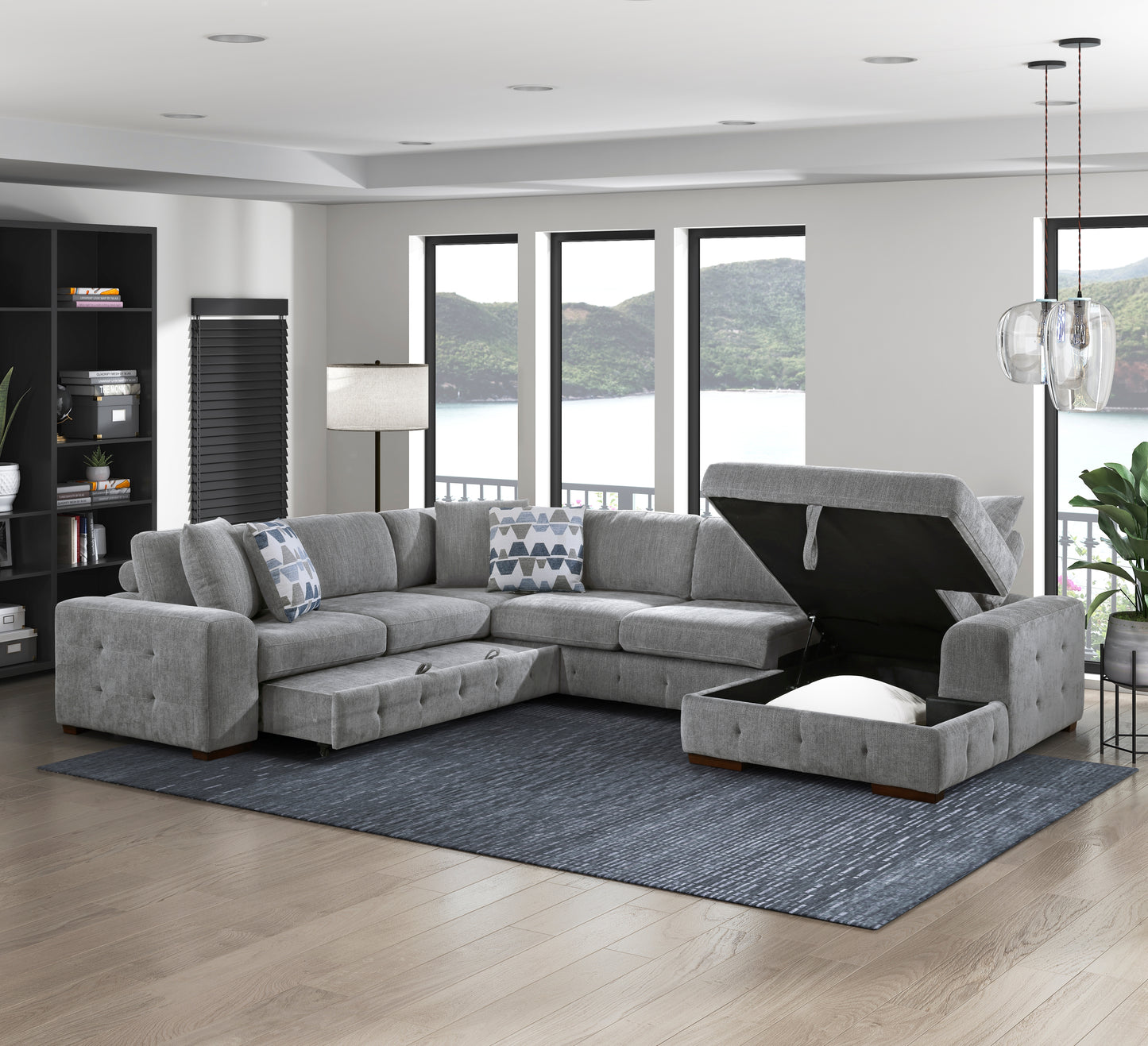 9624GY*42LRC - (4)4-Piece Sectional with Right Chaise