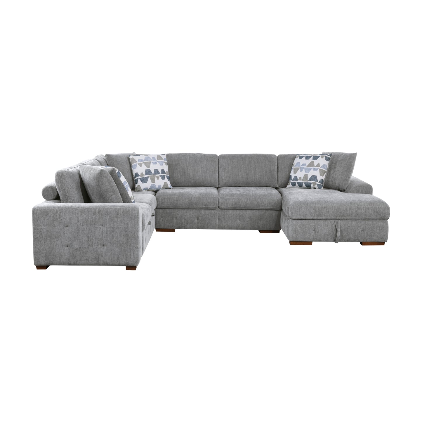 9624GY*52LRC - (5)5-Piece Sectional with Right Chaise and Storage Ottoman