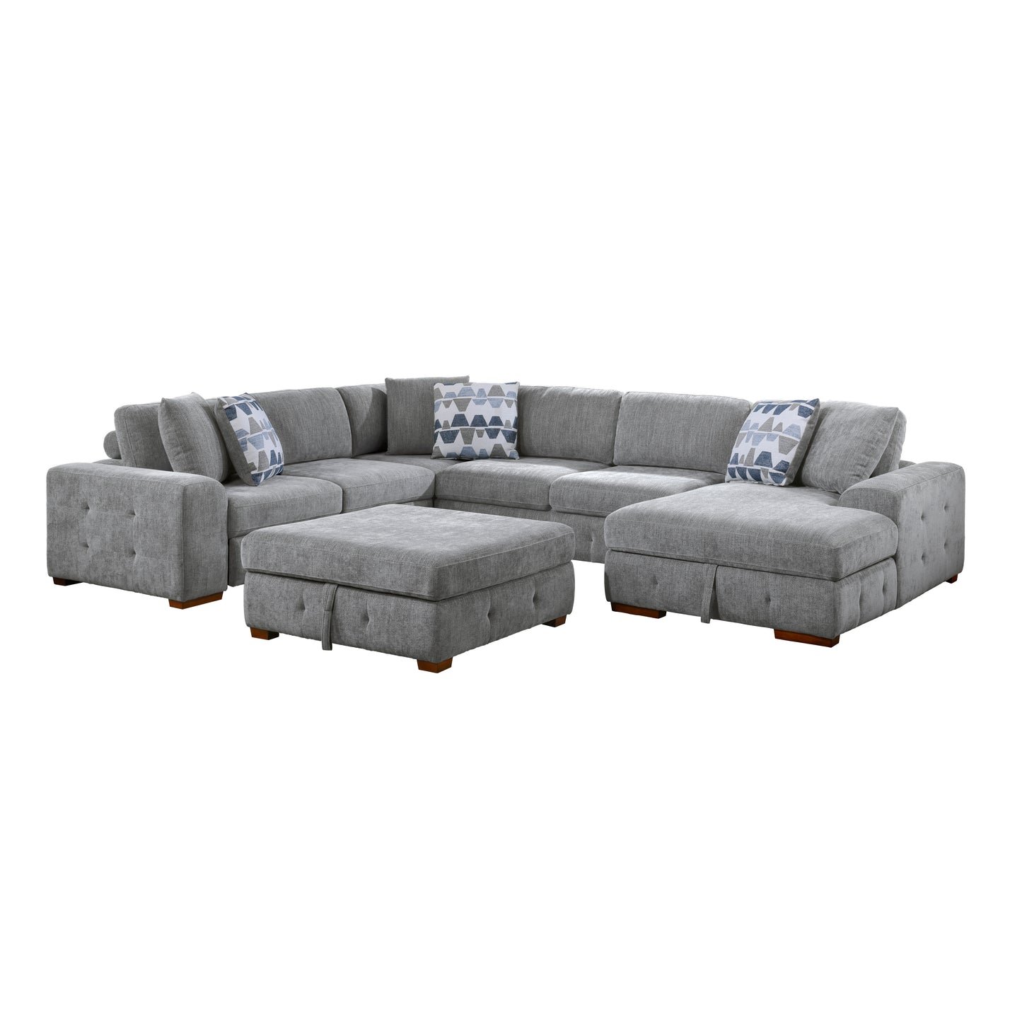 9624GY*52LRC - (5)5-Piece Sectional with Right Chaise and Storage Ottoman