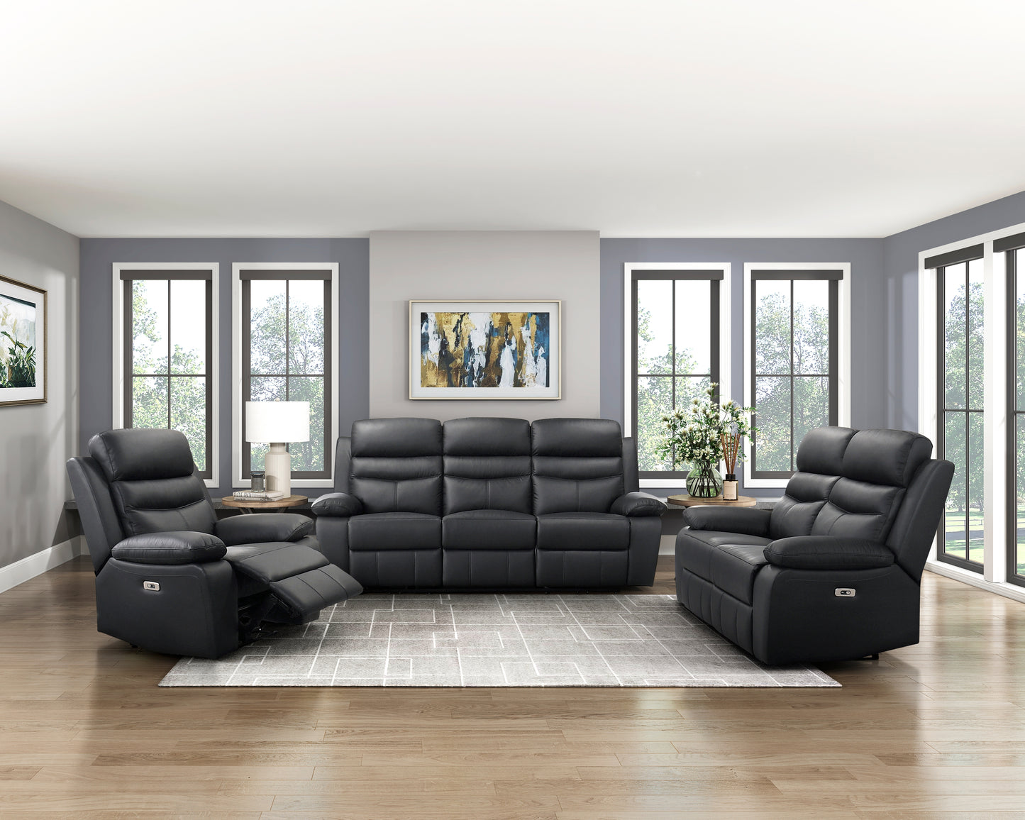 9628BLK-3PW - Power Double Reclining Sofa