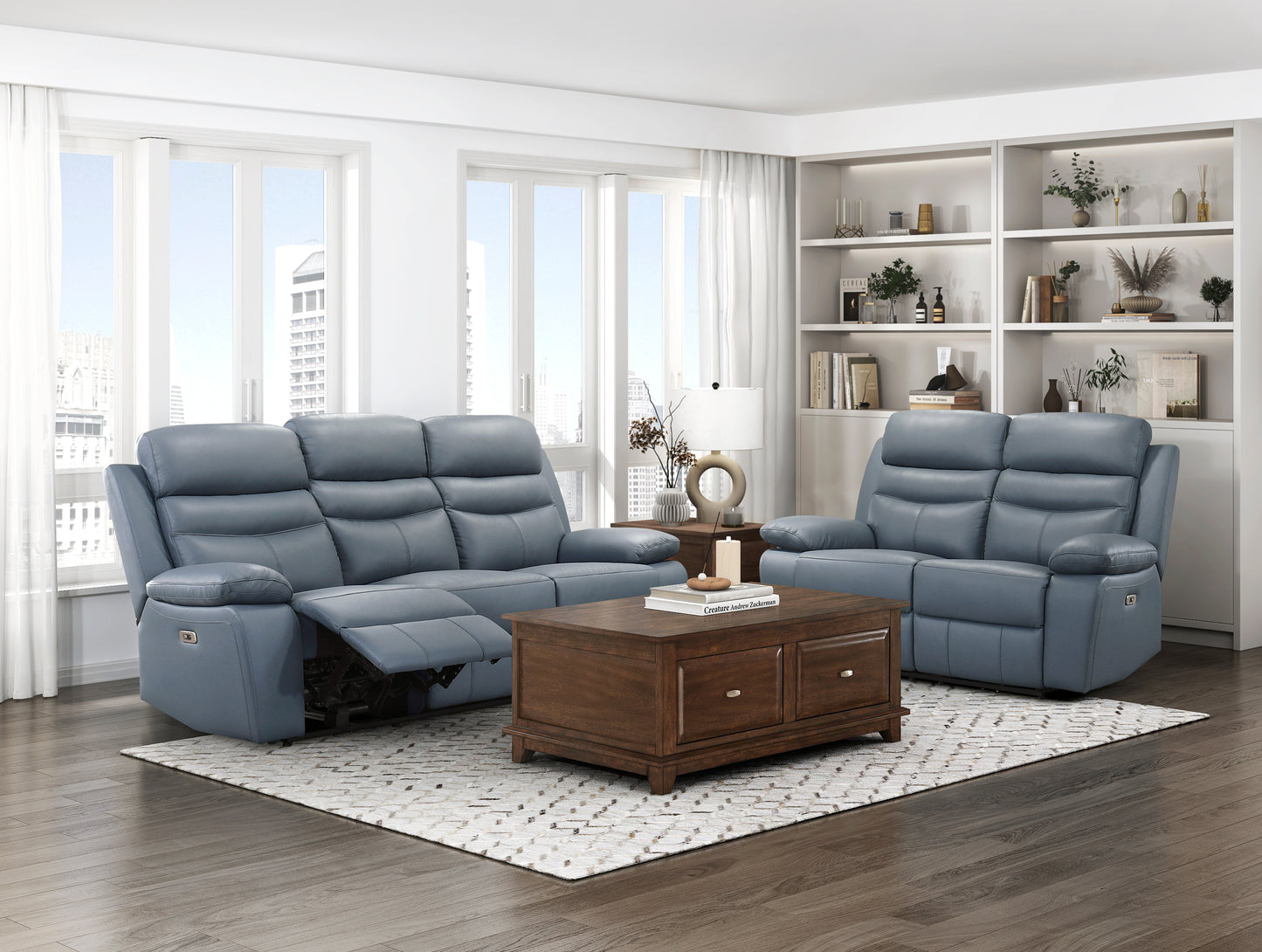 9628BUE-3PW - Power Double Reclining Sofa