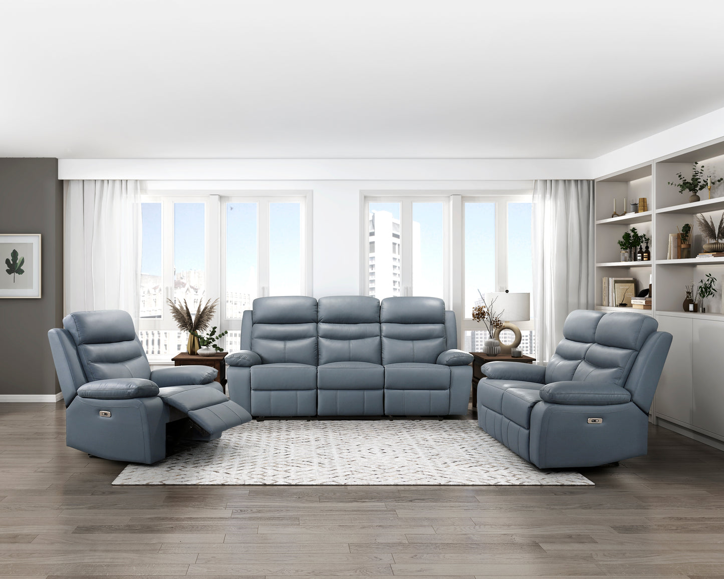 9628BUE-3PW - Power Double Reclining Sofa