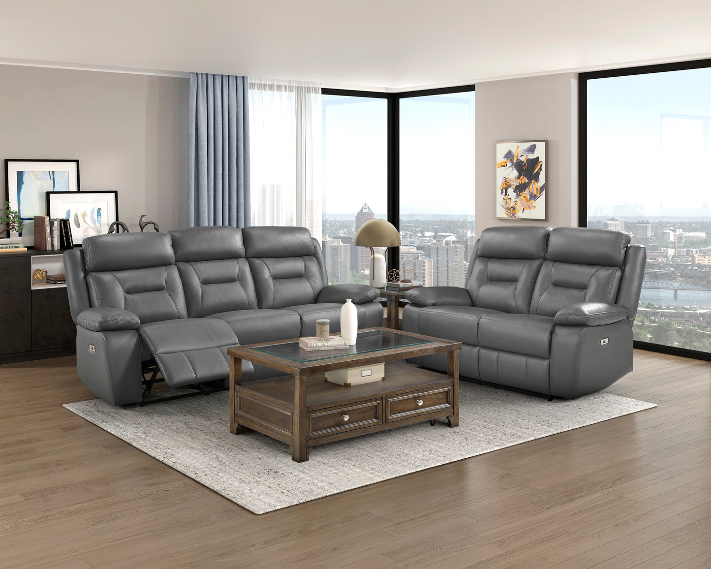 9629DGY-2PW - Power Double Reclining Love Seat