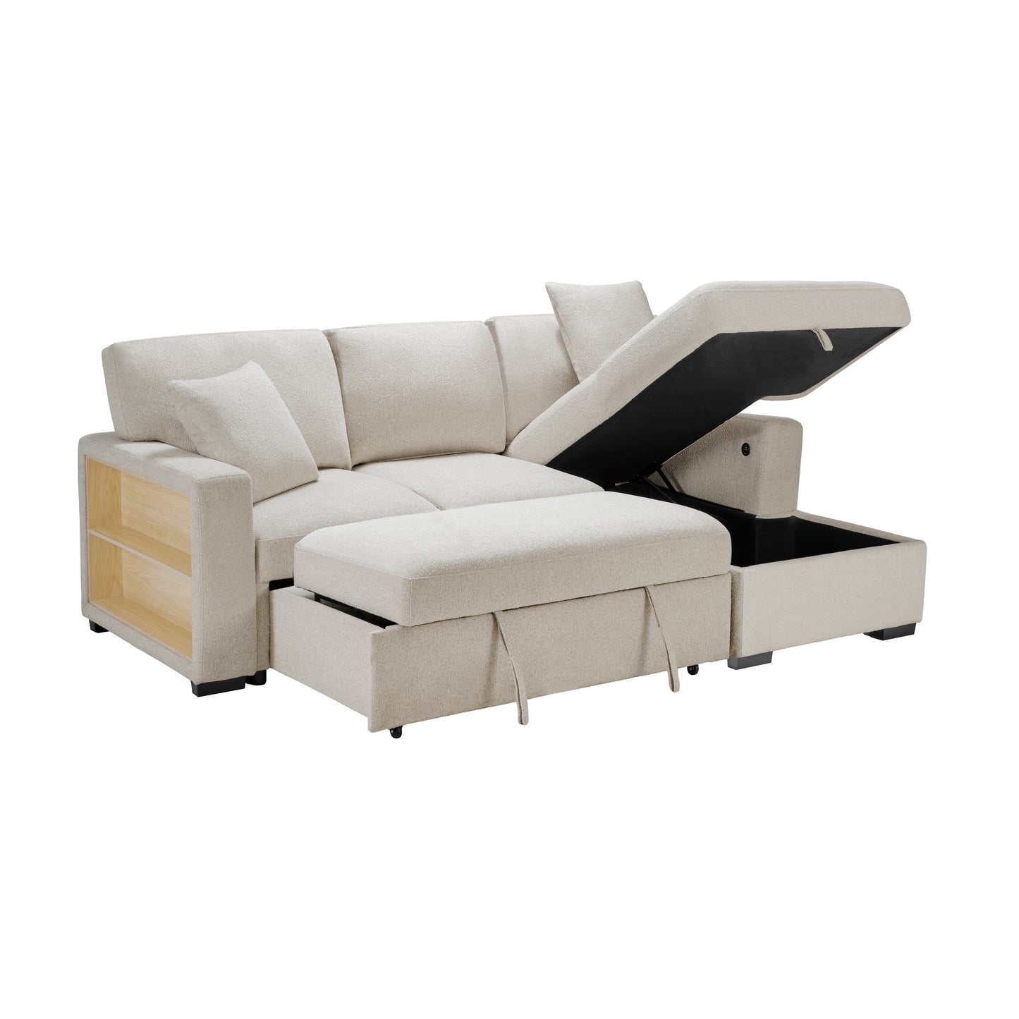 9630BE*22LRC - (2)Sectional with Right Chaise, Pull-out Bed, Hidden Storage and Shelves, Charging Ports
