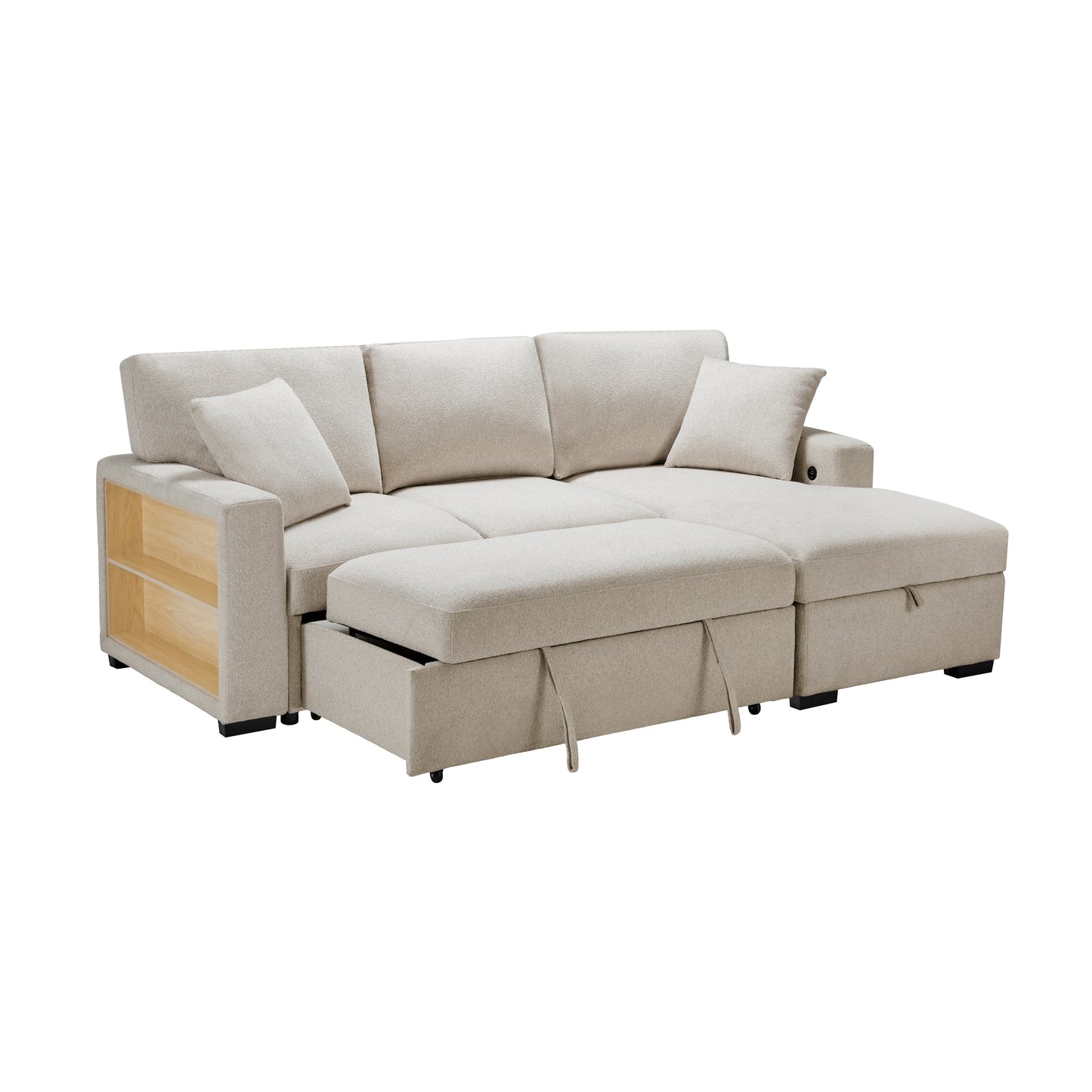 9630BE*22LRC - (2)Sectional with Right Chaise, Pull-out Bed, Hidden Storage and Shelves, Charging Ports