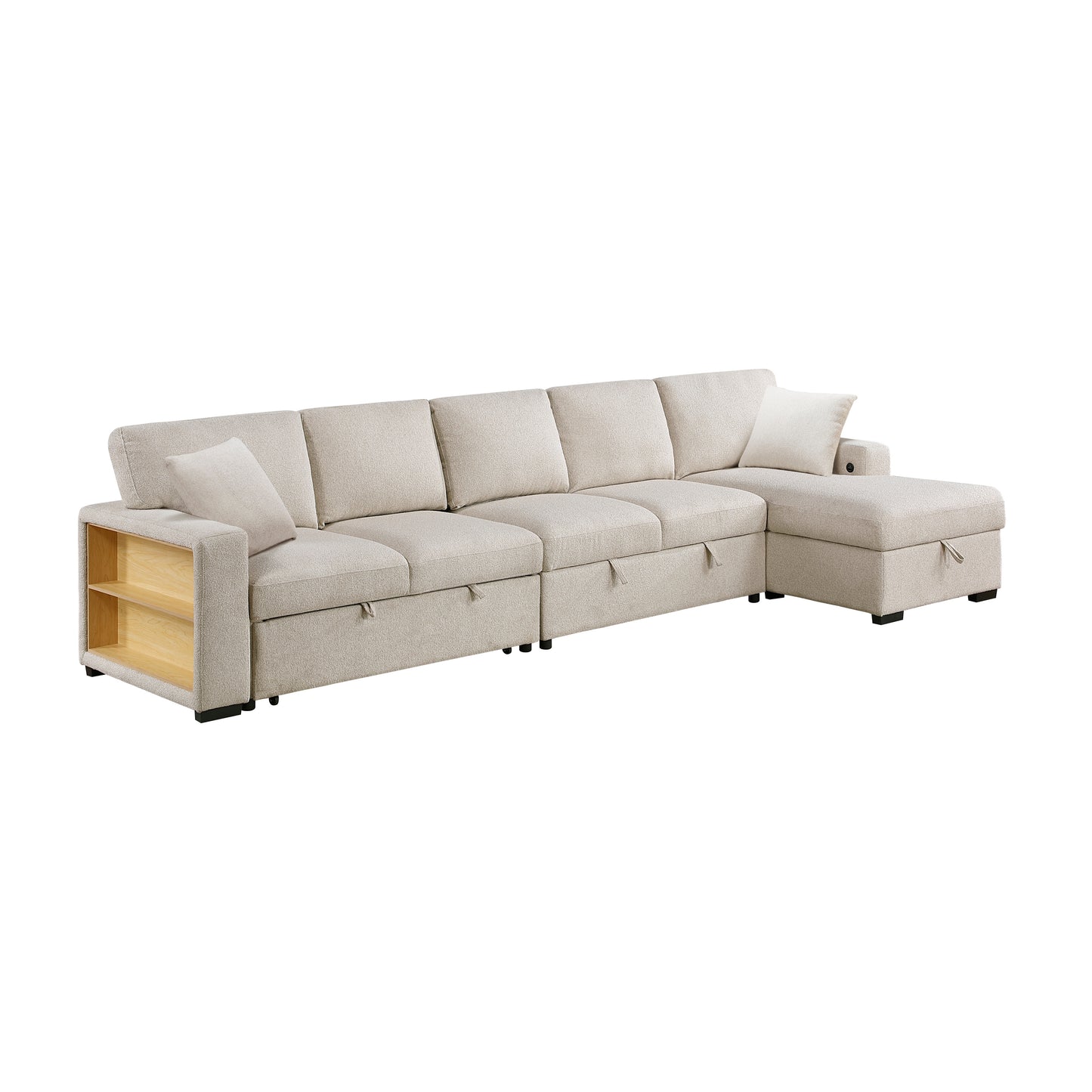 9630BE*32LRC - (3)Sectional with Right Chaise, Pull-out Bed, Hidden Storages and Shelves, Charging Ports