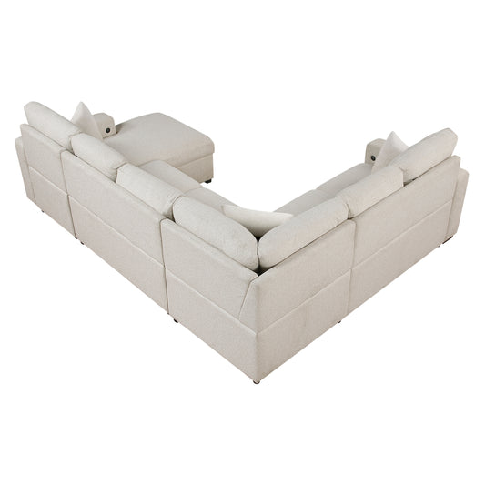 9630BE*42LRC - (4)Sectional with Right Chaise, Pull-out Bed, Hidden Storages and Shelves, Charging Ports