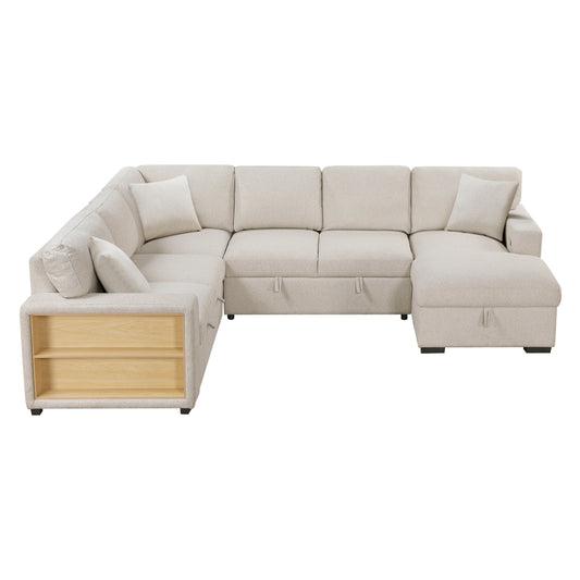9630BE*42LRC - (4)Sectional with Right Chaise, Pull-out Bed, Hidden Storages and Shelves, Charging Ports