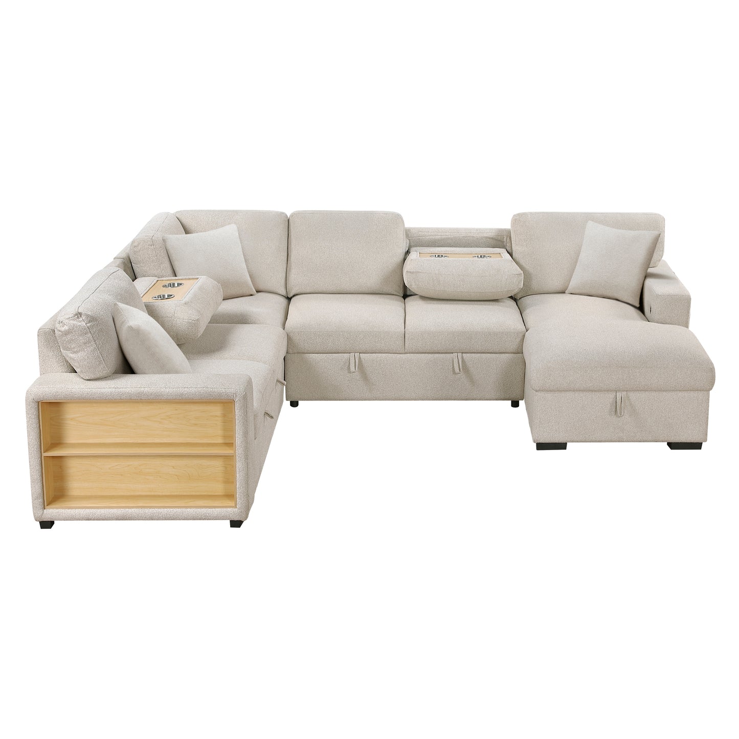 9630BE*42LRC - (4)Sectional with Right Chaise, Pull-out Bed, Hidden Storages and Shelves, Charging Ports