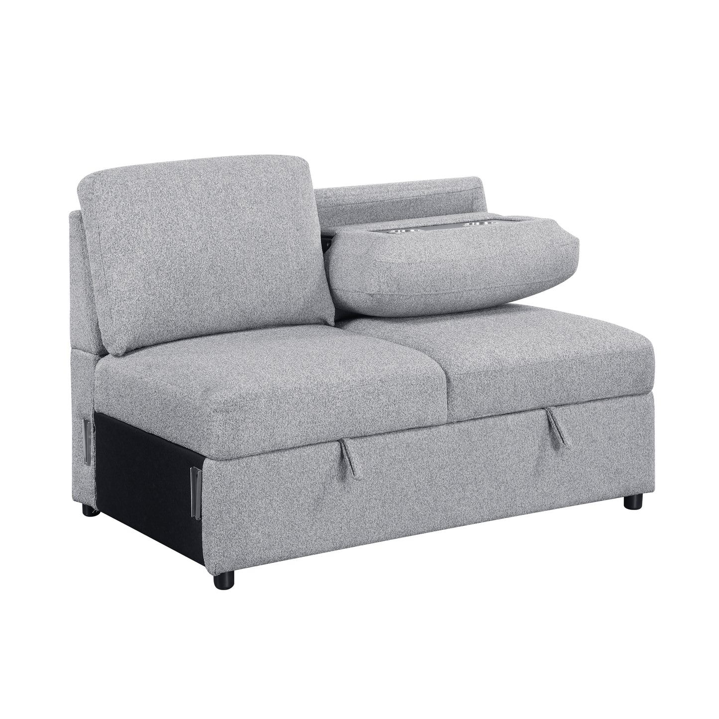 9630GY*3LC2R - (3)Sectional with Left Chaise, Pull-out Bed Hidden Storages and Shelves, Charging Ports