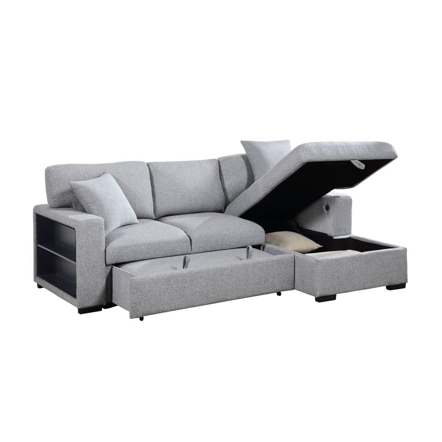 9630GY*22LRC - (2)Sectional with Right Chaise, Pull-out Bed, Hidden Storage and Shelves, Charging Ports