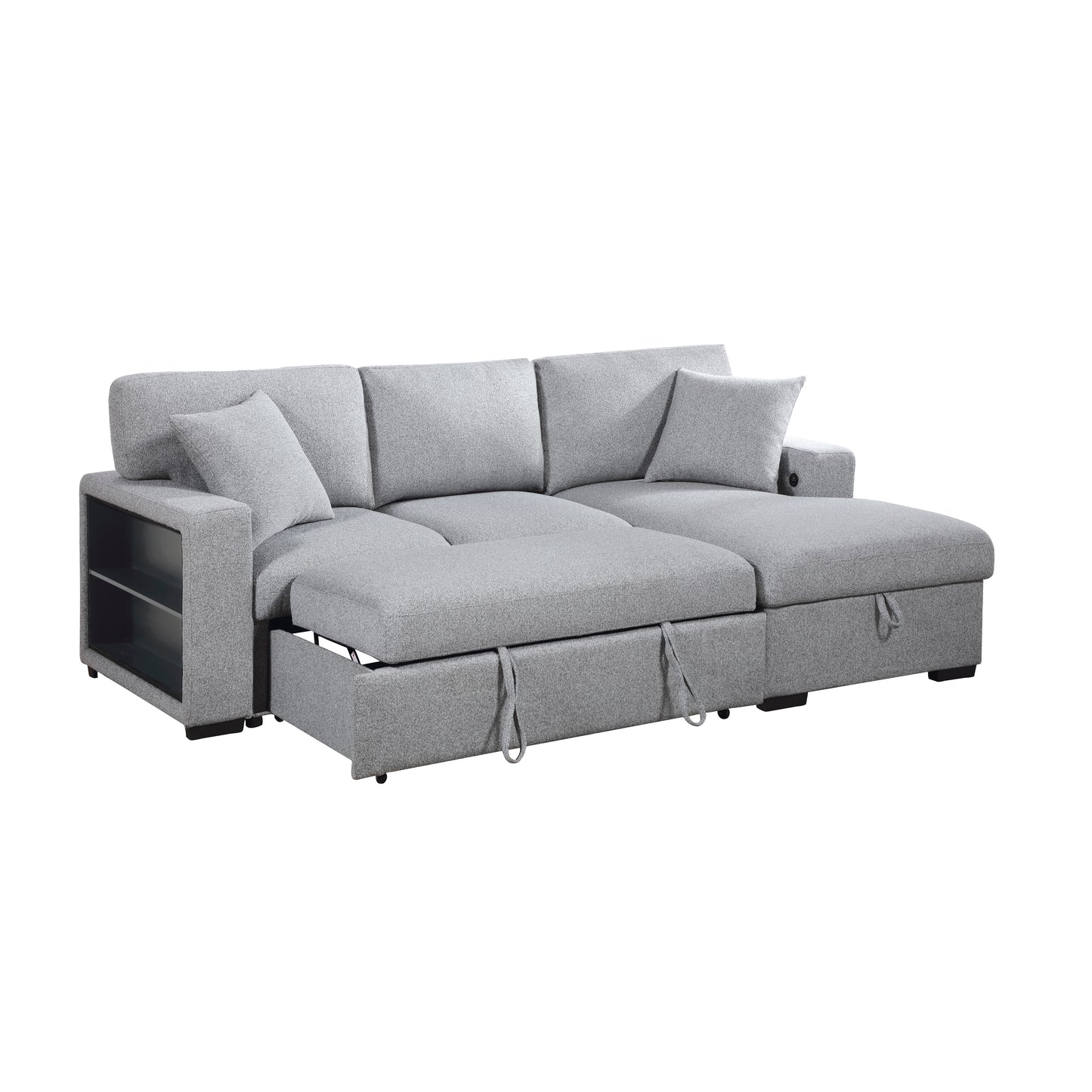9630GY*22LRC - (2)Sectional with Right Chaise, Pull-out Bed, Hidden Storage and Shelves, Charging Ports