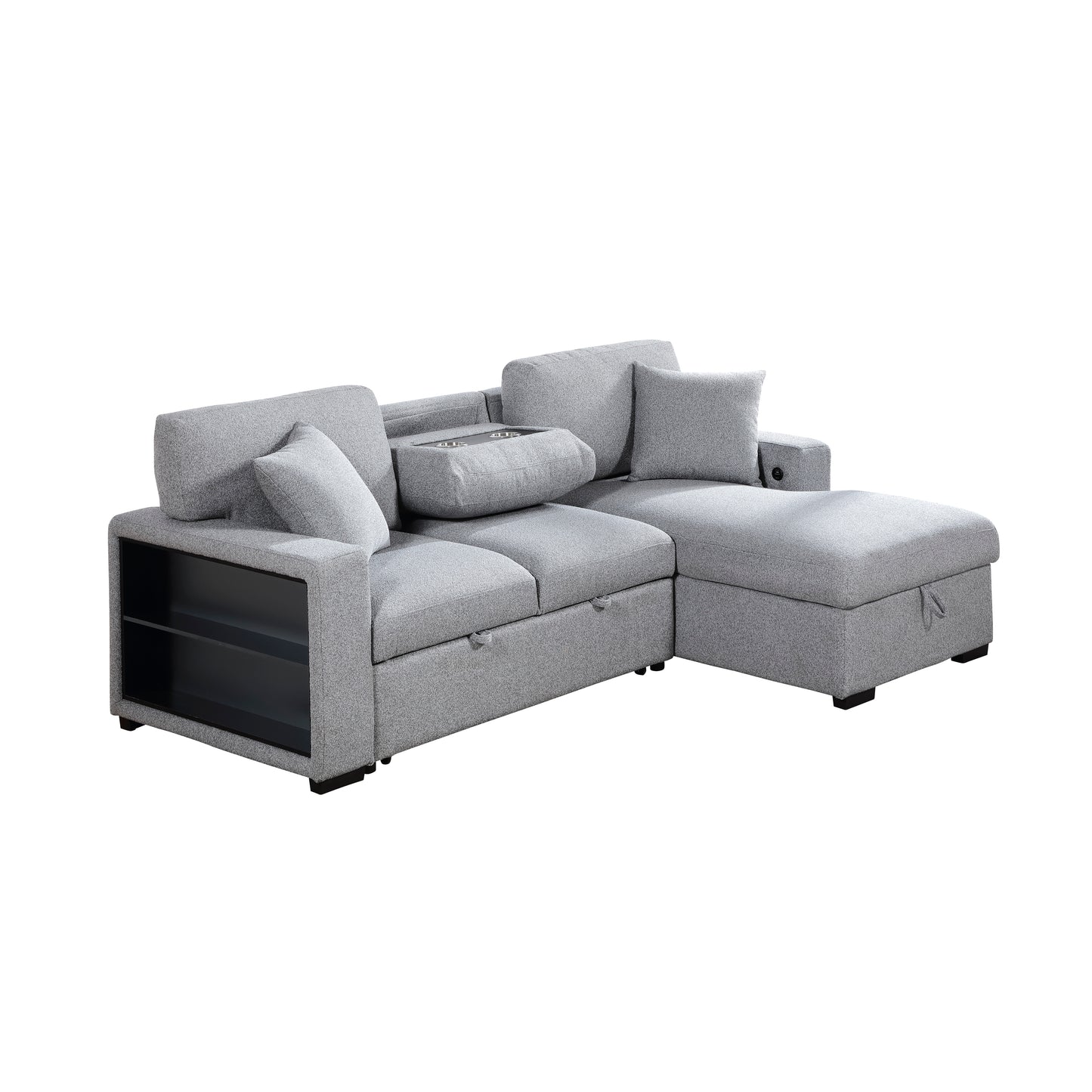 9630GY*22LRC - (2)Sectional with Right Chaise, Pull-out Bed, Hidden Storage and Shelves, Charging Ports