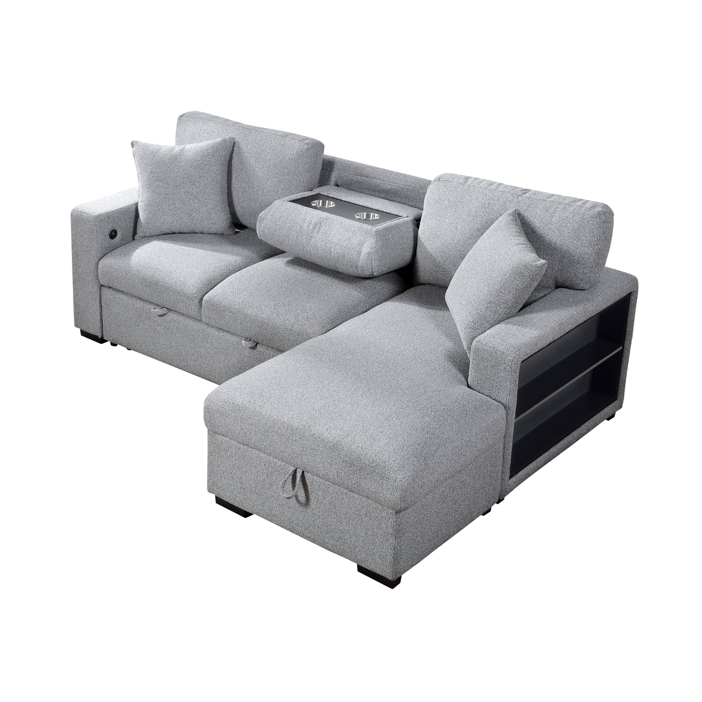 9630GY*22LRC - (2)Sectional with Right Chaise, Pull-out Bed, Hidden Storage and Shelves, Charging Ports