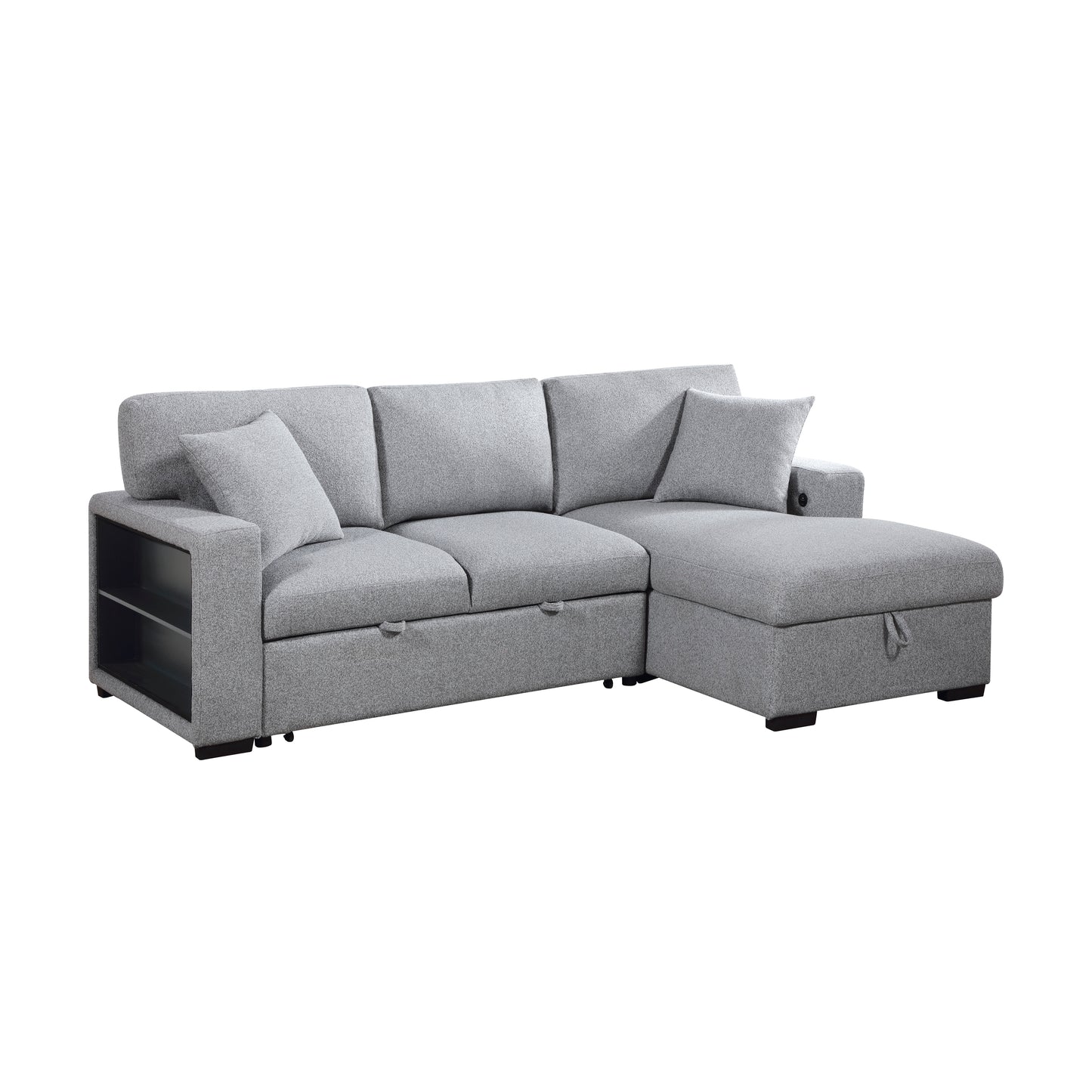 9630GY*22LRC - (2)Sectional with Right Chaise, Pull-out Bed, Hidden Storage and Shelves, Charging Ports