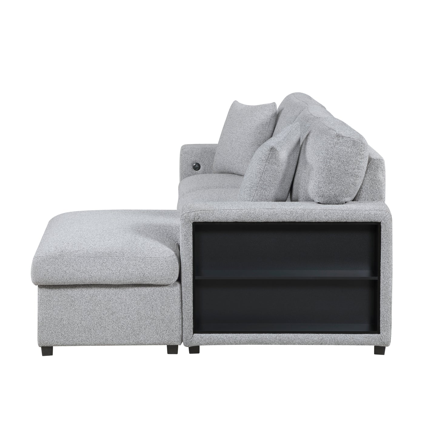 9630GY*22LRC - (2)Sectional with Right Chaise, Pull-out Bed, Hidden Storage and Shelves, Charging Ports