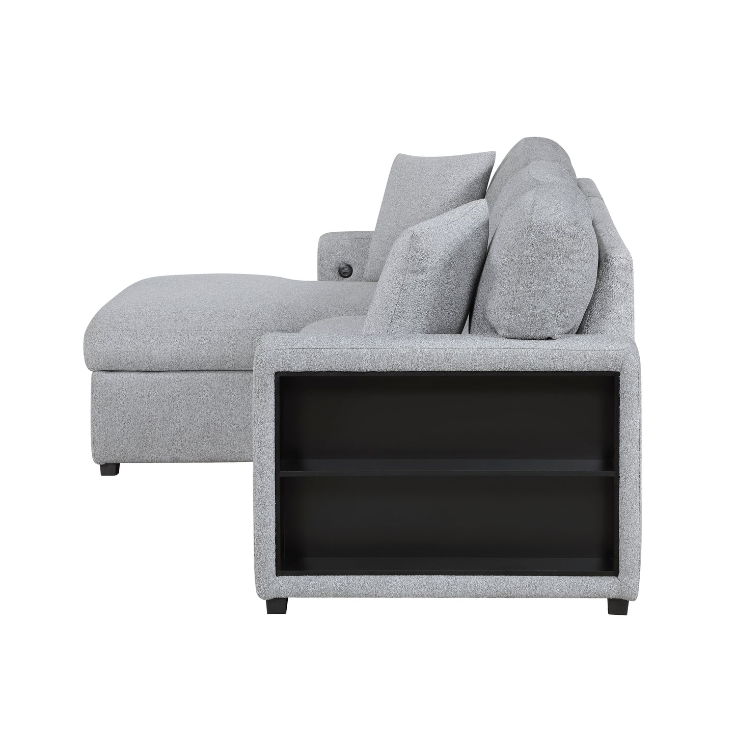 9630GY*2LC2R - (2)Sectional with Left Chaise, Pull-out Bed, Hidden Storages and Shelves, Charging Ports