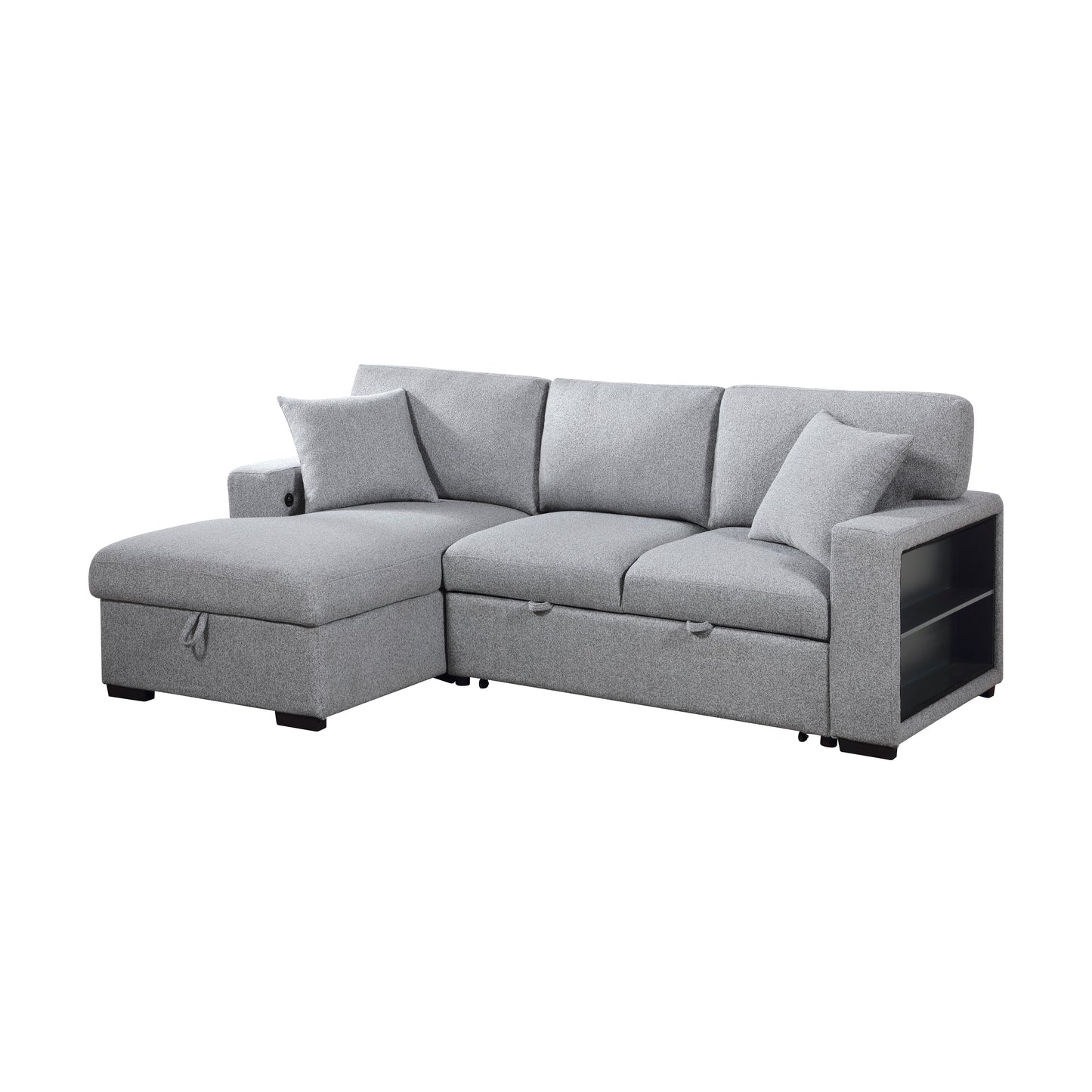 9630GY*2LC2R - (2)Sectional with Left Chaise, Pull-out Bed, Hidden Storages and Shelves, Charging Ports