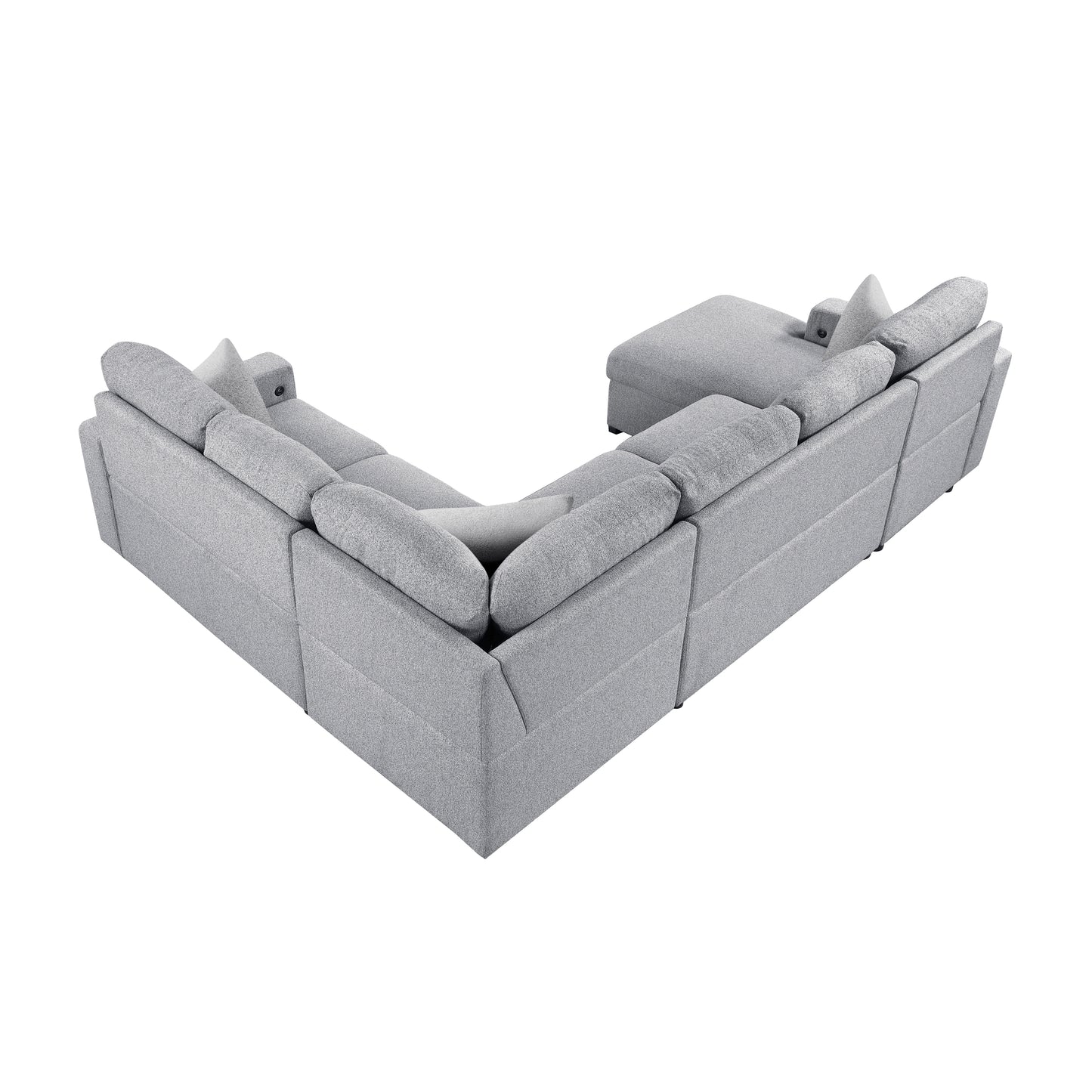 9630GY*4LC2R - (4)Sectional with Left Chaise, Pull-out Bed, Hidden Storages  and Shelves, Charging Ports