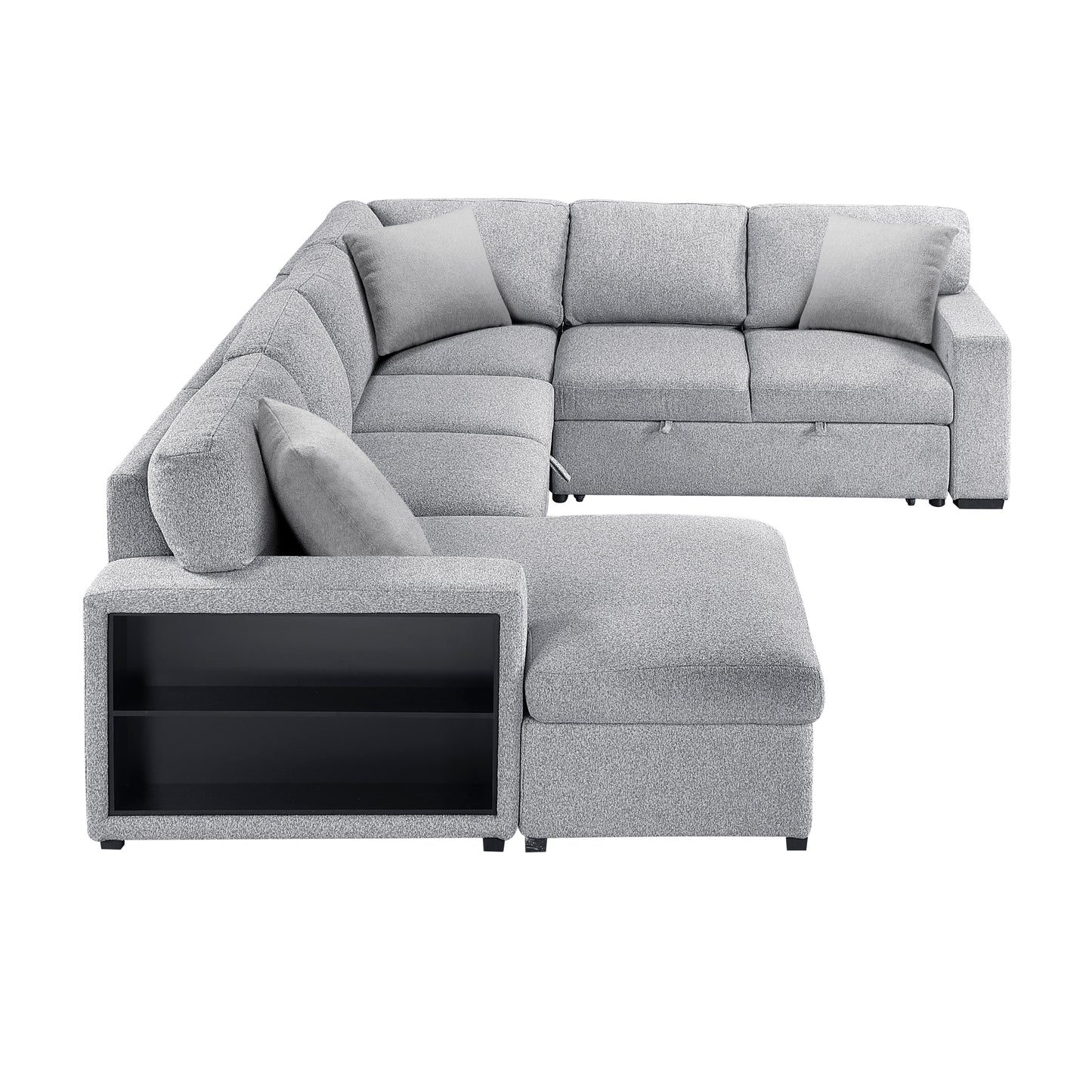 9630GY*4LC2R - (4)Sectional with Left Chaise, Pull-out Bed, Hidden Storages  and Shelves, Charging Ports