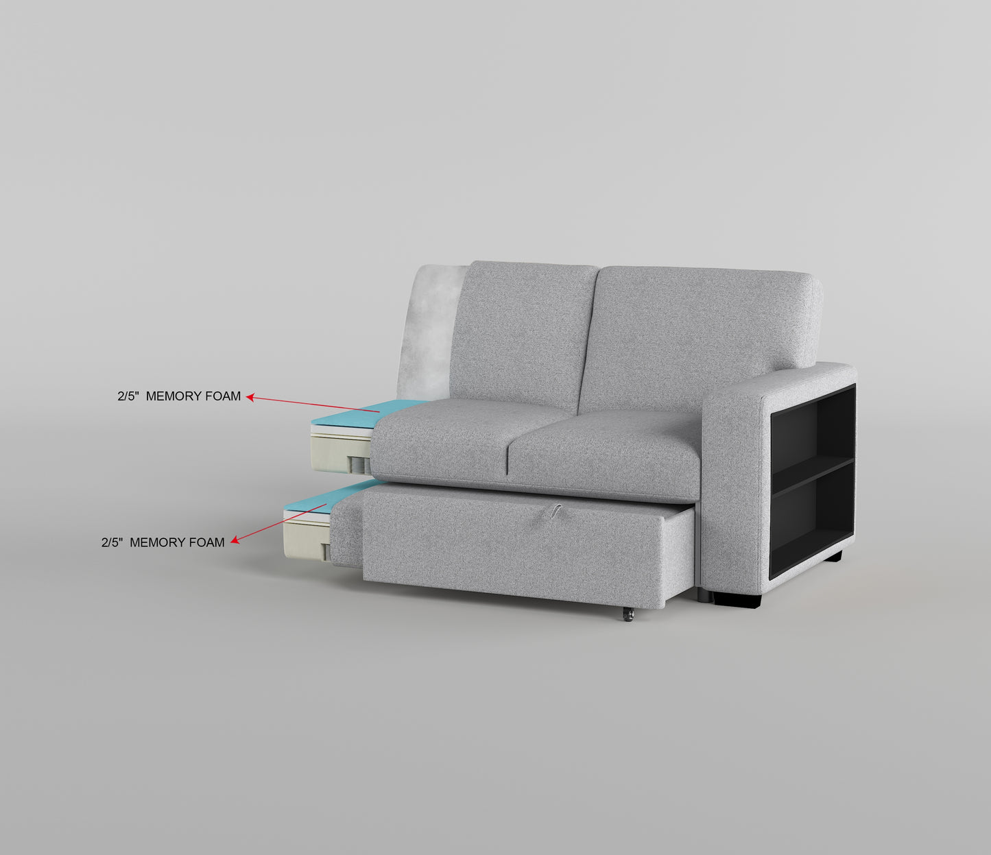 9630GY*2LC2R - (2)Sectional with Left Chaise, Pull-out Bed, Hidden Storages and Shelves, Charging Ports