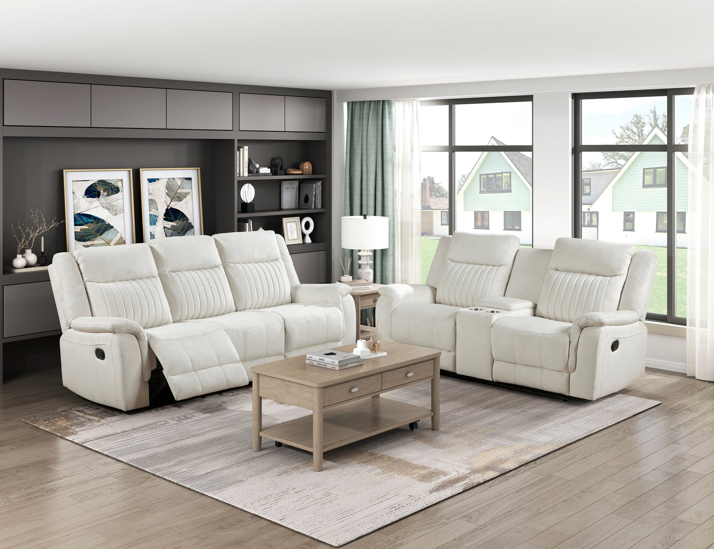 9646BE-3 - Double Reclining Sofa, Beige