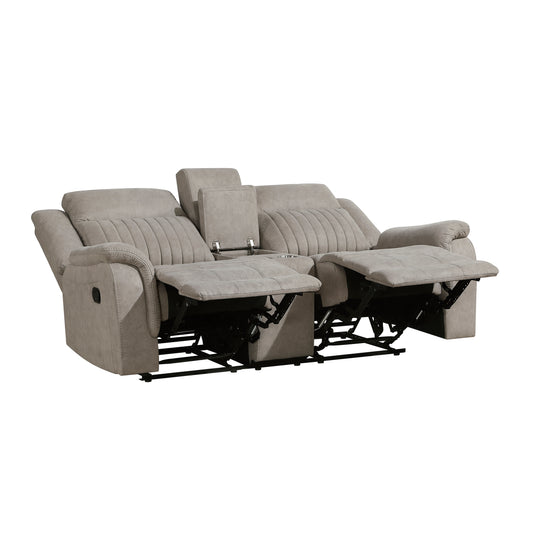 9646DV-2 - Double Reclining Love Seat with Center Console, Dove