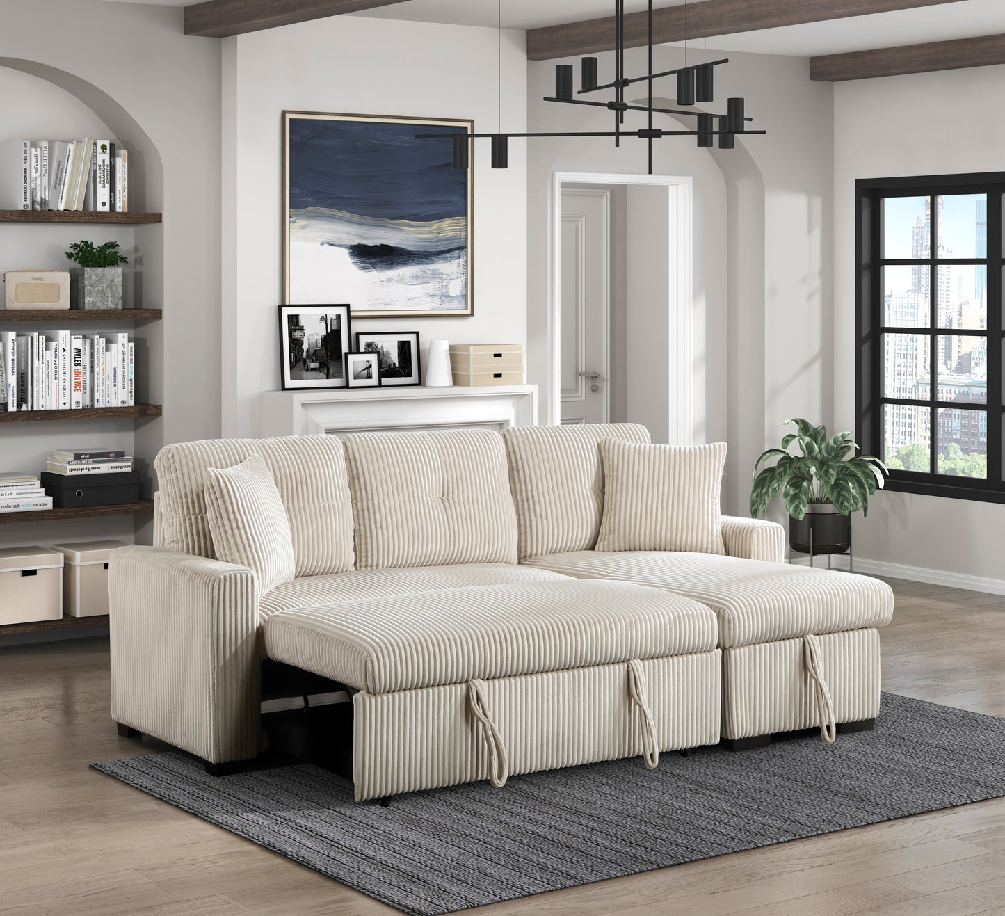 9649BE*SC - (3)3-Piece Reversible Sectional with Pull-out Bed and Hidden Storage
