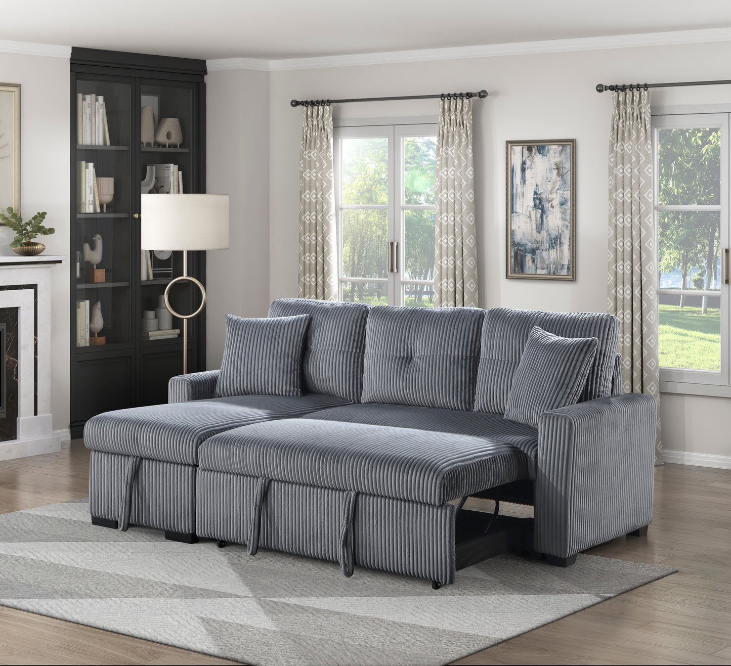 9649DG*SC - (3)3-Piece Reversible Sectional with Pull-out Bed and Hidden Storage