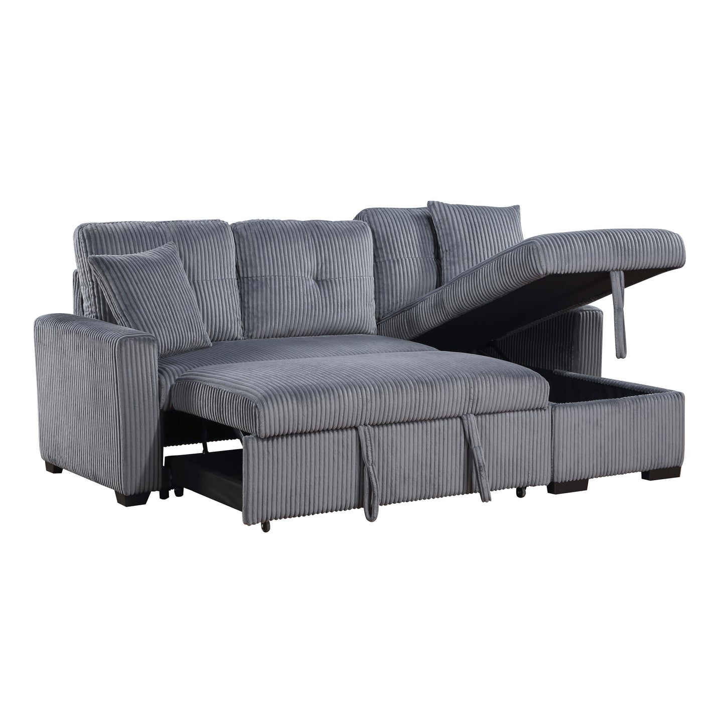 9649DG*SC - (3)3-Piece Reversible Sectional with Pull-out Bed and Hidden Storage