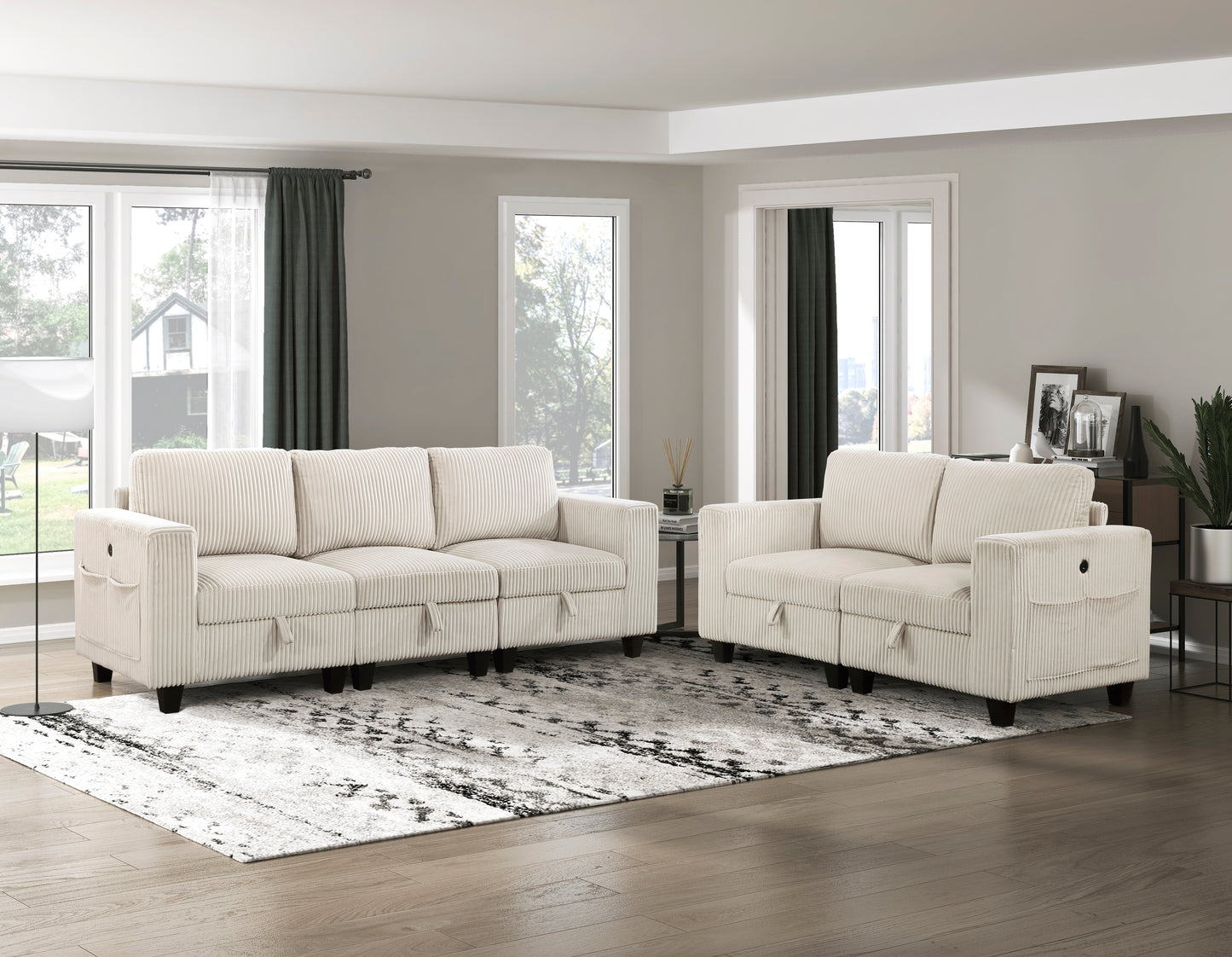 9650NBE-2* - (2)Love Seat with Storage, Storage Pouches and Charging Ports