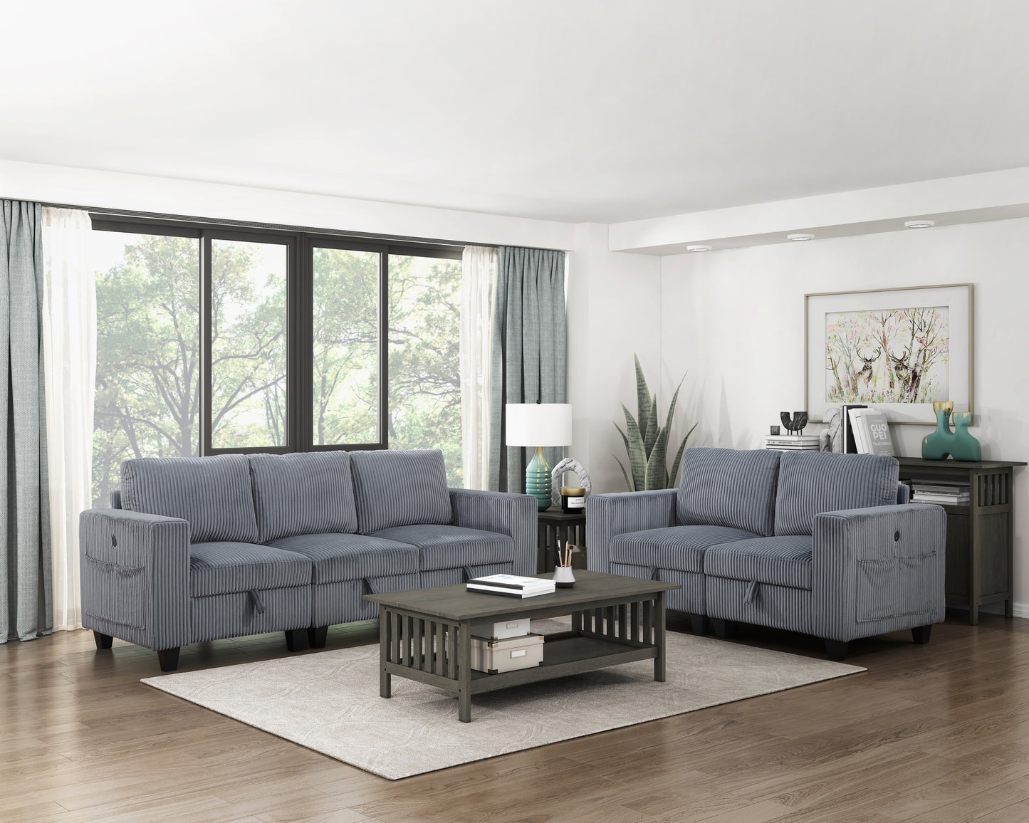 9650NDG-3* - (3)Sofa with Storage, Storage Pouches and Charging Ports